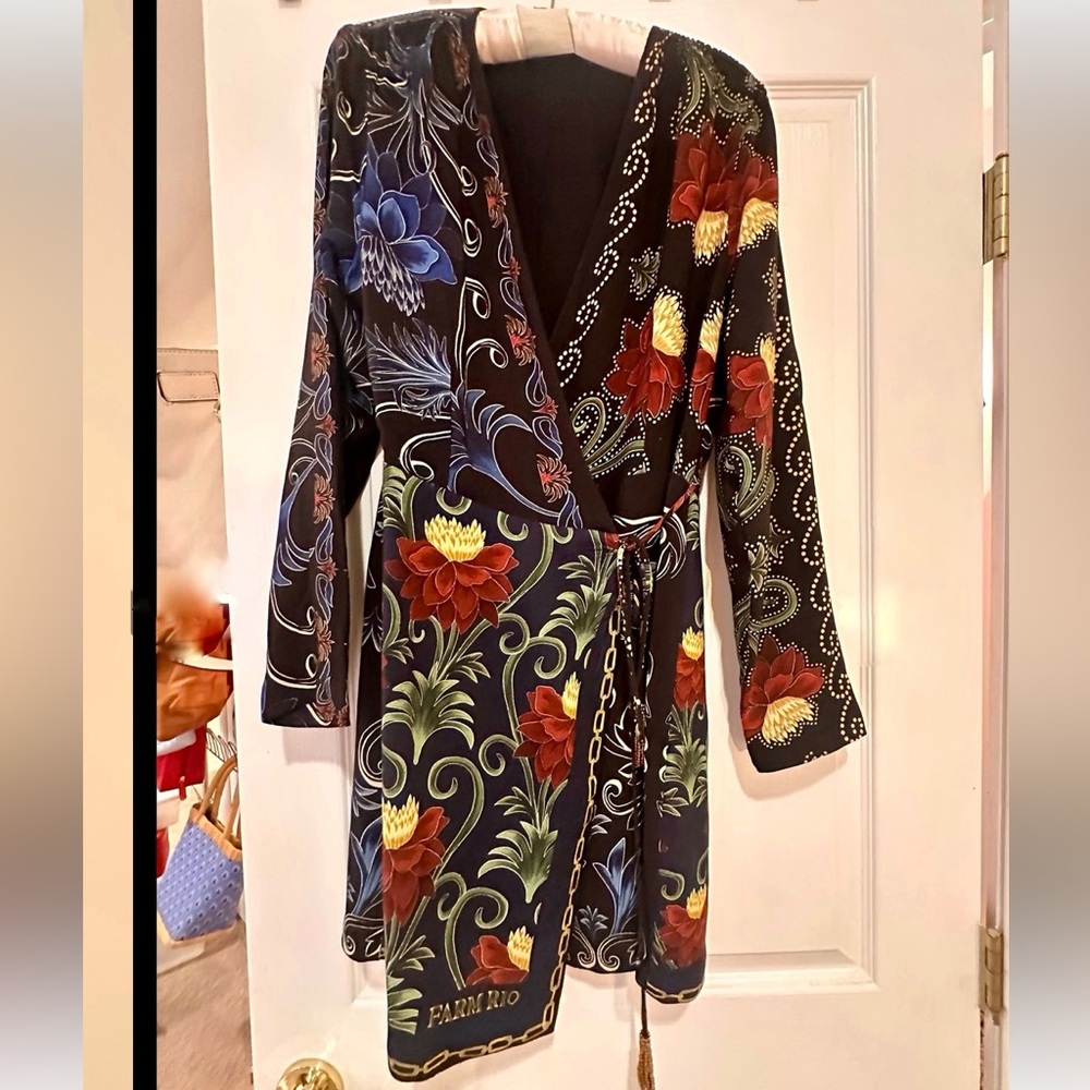 NWT Farm Rio x Anthropologie Mixed Arabesque Scarves Wrap Mini Dress - Picture 5 of 12